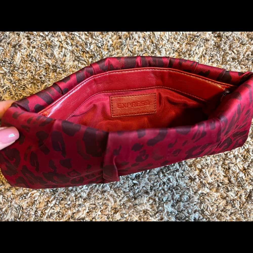 Express Deep Red Leopard Print Clutch - image 3